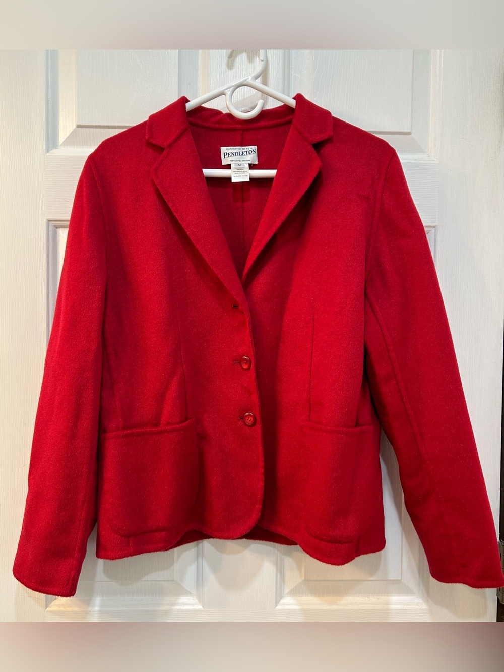 Pendleton Merino Wool Knit Blazer Sz M Red Sweater Jacket Cardigan Button Front